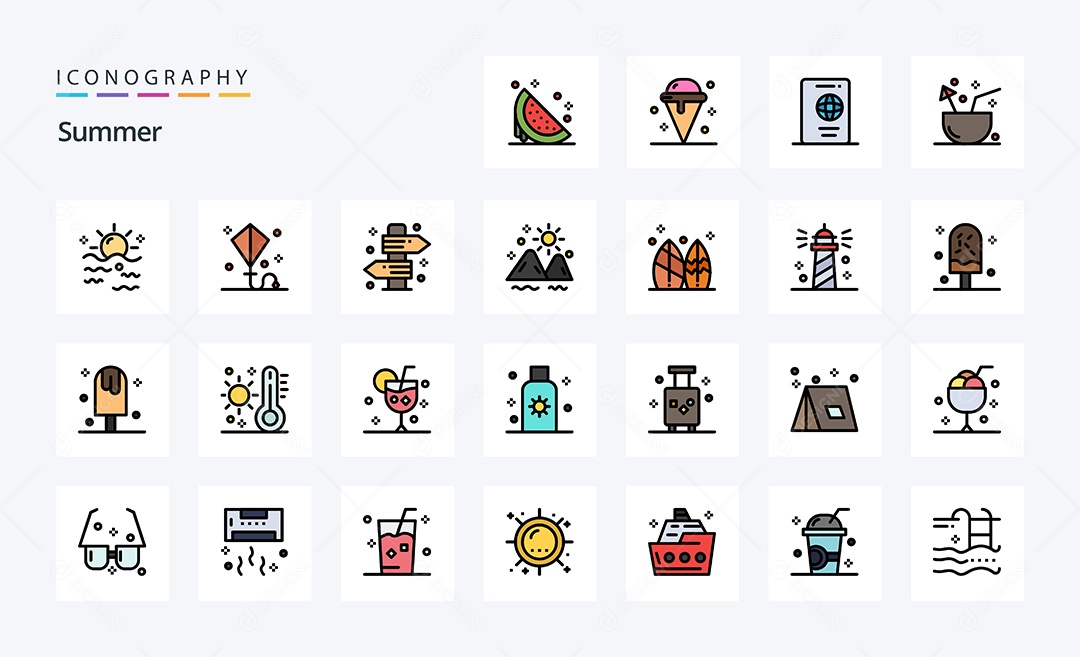 Conjunto de Ícones de Verão Ilustração Vetor EPS