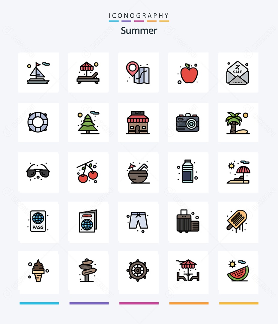 Conjunto de Ícones de Verão Ilustração Vetor EPS