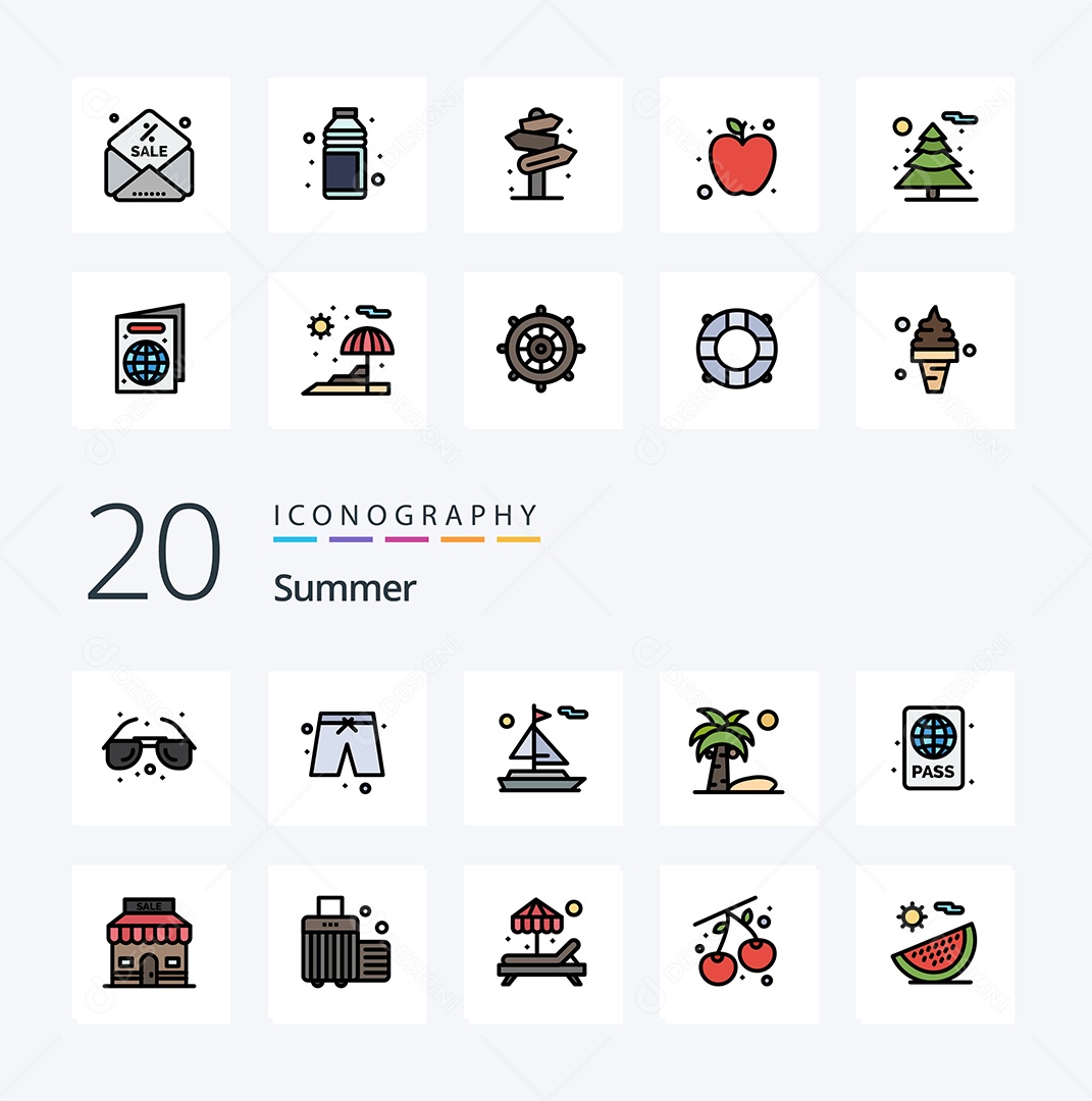 Conjunto de Ícones de Verão Ilustração Vetor EPS