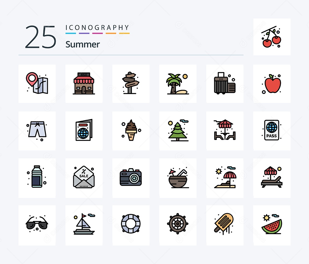 Conjunto de Ícones de Verão Ilustração Vetor EPS