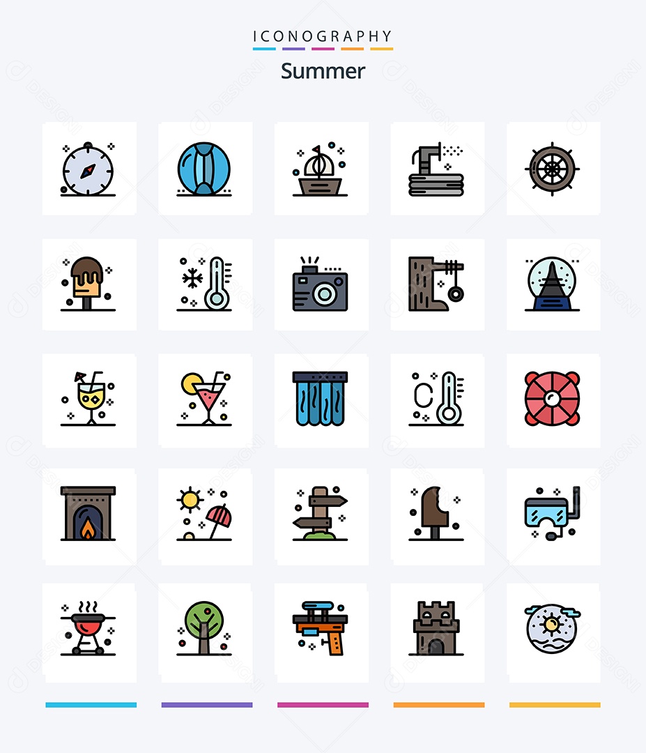 Conjunto de Ícones de Verão Ilustração Vetor EPS