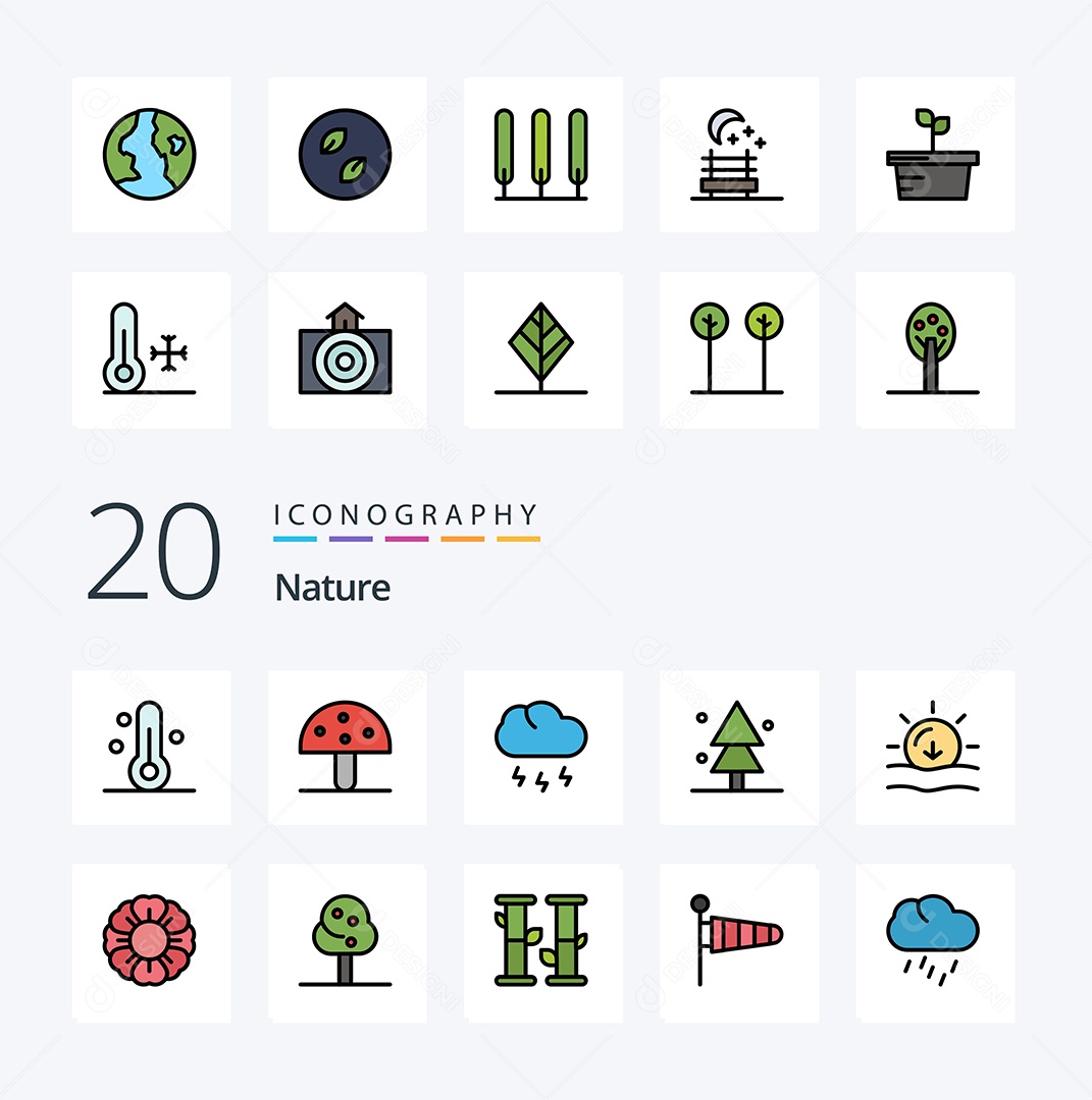 Conjunto de Ícones da Natureza Ilustração Vetor EPS