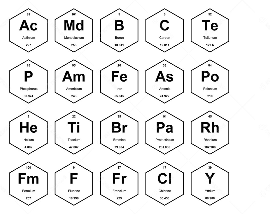 Cojunto de Elementos Branco da Tabela Periódica Ilustração Vetor EPS