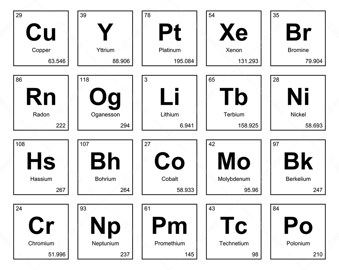 Cojunto de Elementos Branco da Tabela Periódica Ilustração Vetor EPS