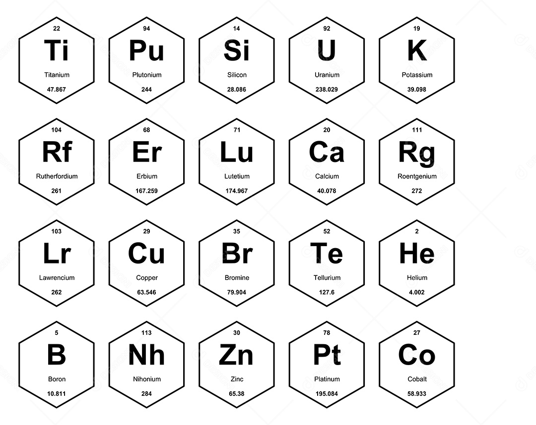 Cojunto de Elementos Branco da Tabela Periódica Ilustração Vetor EPS