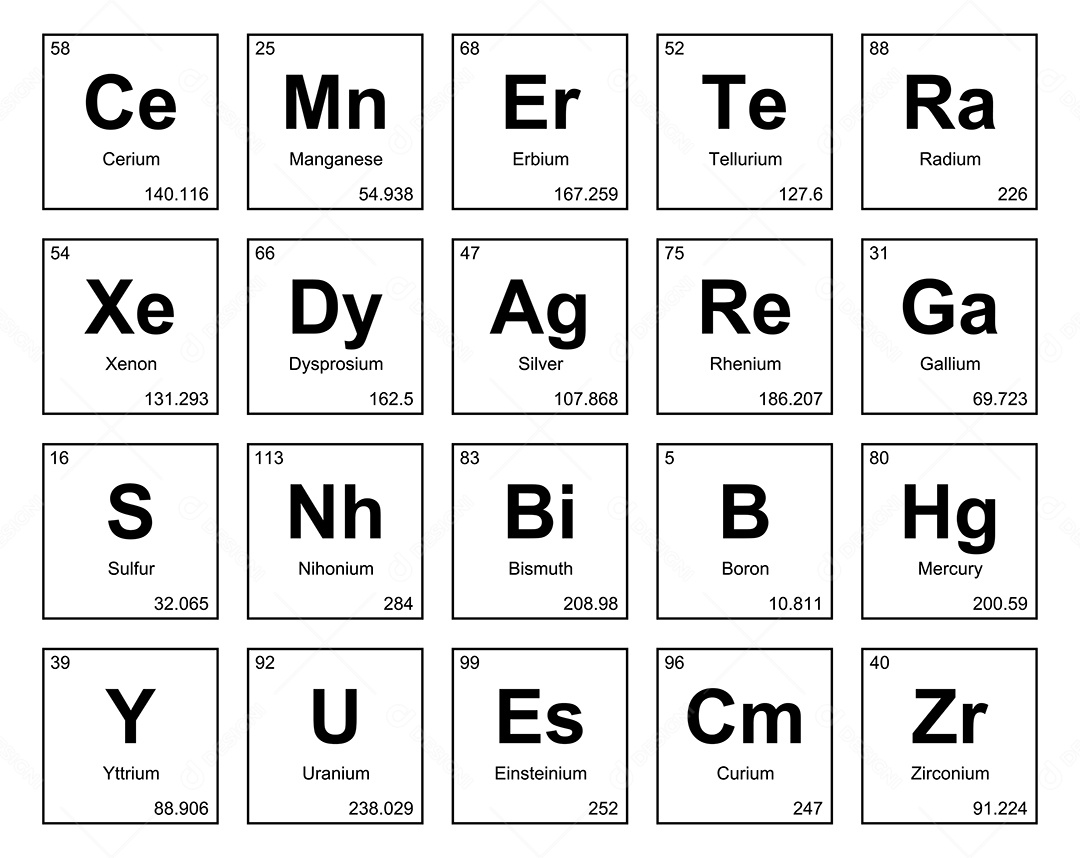 Cojunto de Elementos Branco da Tabela Periódica Ilustração Vetor EPS