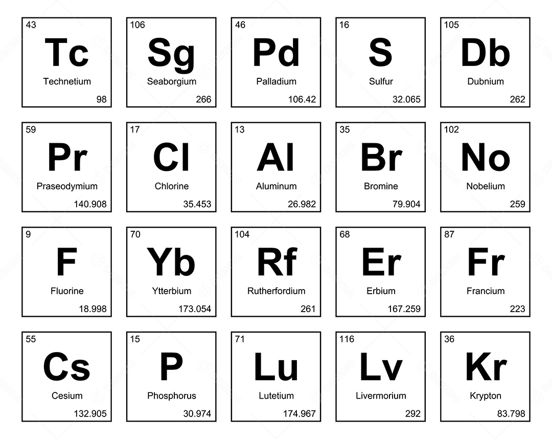 Cojunto de Elementos Branco da Tabela Periódica Ilustração Vetor EPS