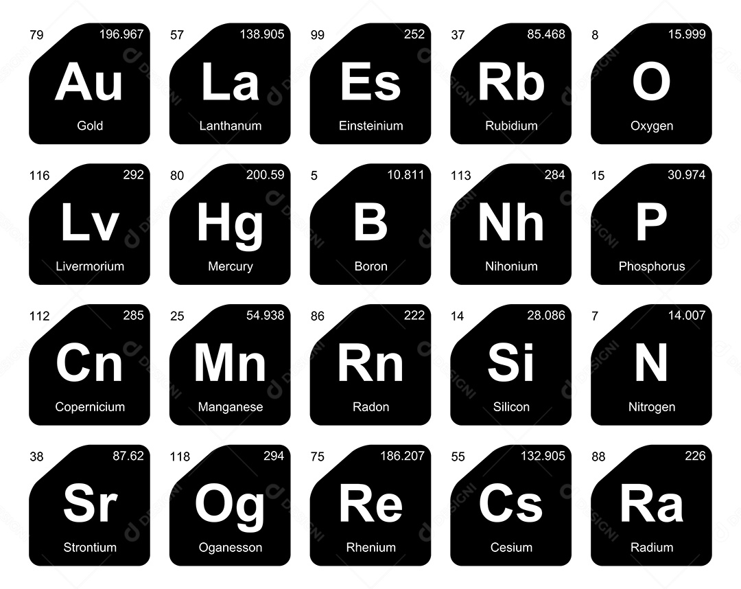 Cojunto de Elementos Preto e Branco da Tabela Periódica Ilustração Vetor EPS