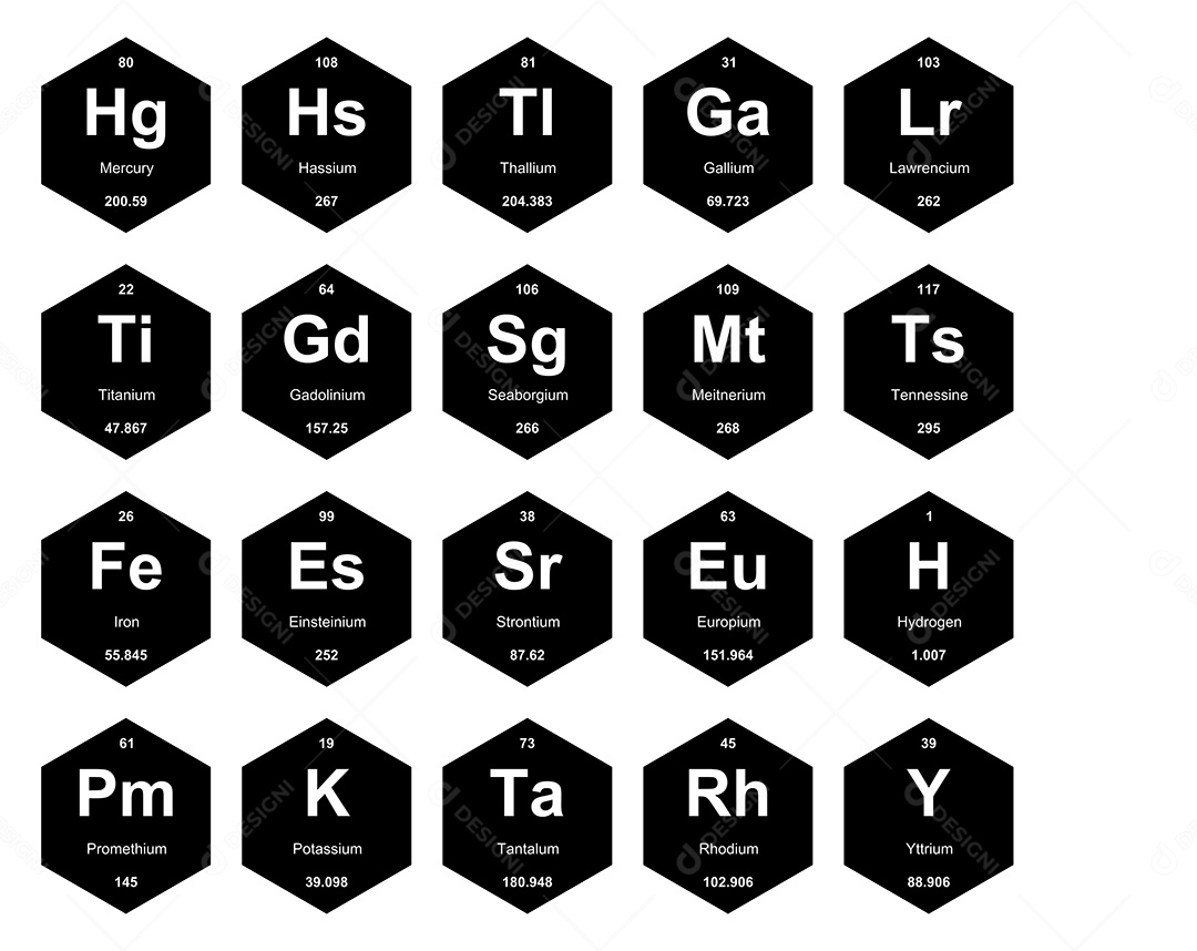Cojunto de Elementos Preto e Branco da Tabela Periódica Ilustração Vetor EPS