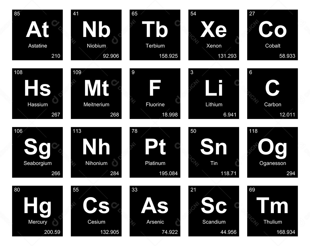 Cojunto de Elementos Preto e Branco da Tabela Periódica Ilustração Vetor EPS