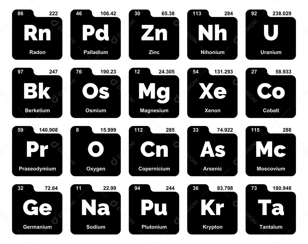 Cojunto de Elementos Preto e Branco da Tabela Periódica Ilustração Vetor EPS