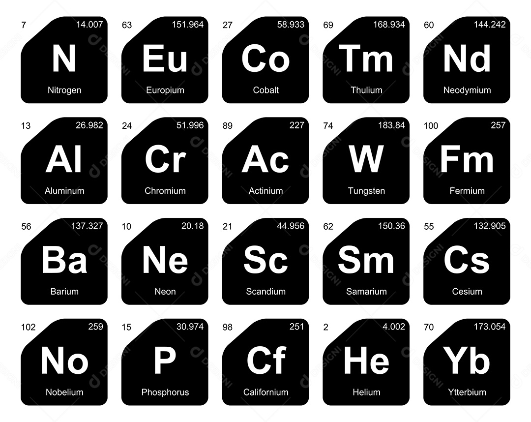 Cojunto de Elementos Preto e Branco da Tabela Periódica Ilustração Vetor EPS