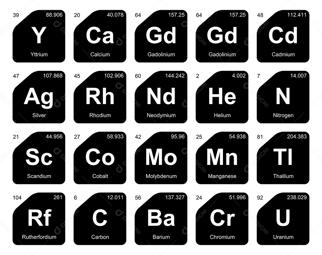 Cojunto de Elementos Preto e Branco da Tabela Periódica Ilustração Vetor EPS