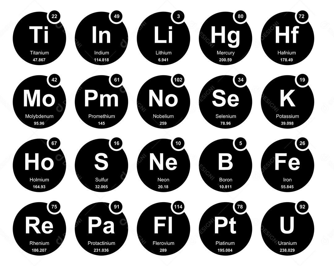 Cojunto de Elementos Preto e Branco da Tabela Periódica Ilustração Vetor EPS