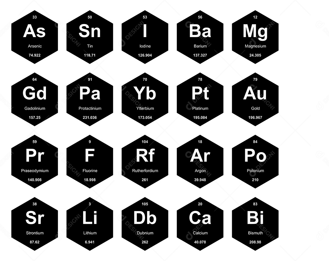 Cojunto de Elementos Preto e Branco da Tabela Periódica Ilustração Vetor EPS