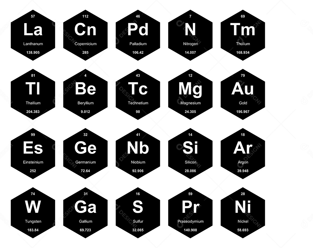 Cojunto de Elementos Preto e Branco da Tabela Periódica Ilustração Vetor EPS