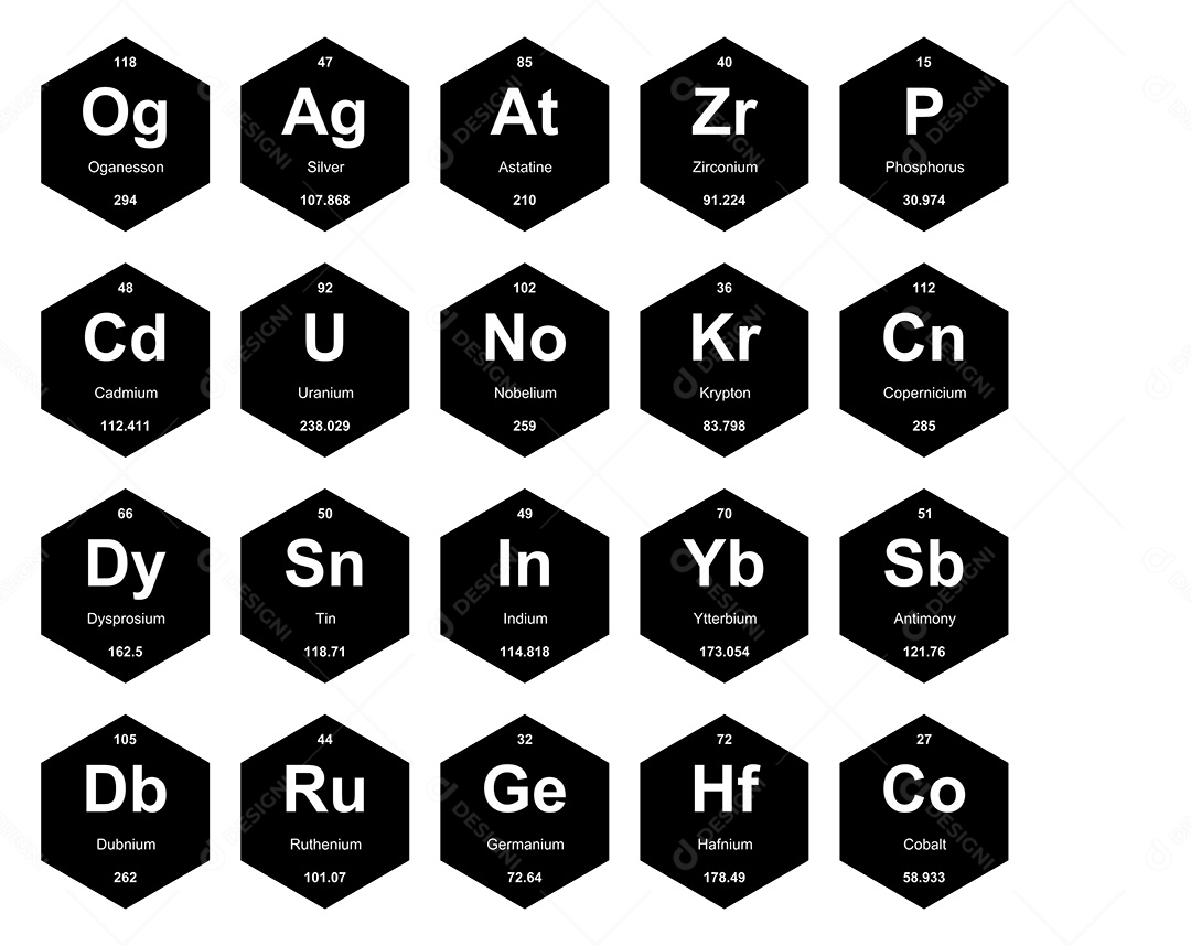 Cojunto de Elementos Preto e Branco da Tabela Periódica Ilustração Vetor EPS
