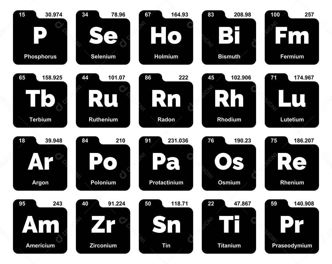 Cojunto de Elementos Preto e Branco da Tabela Periódica Ilustração Vetor EPS