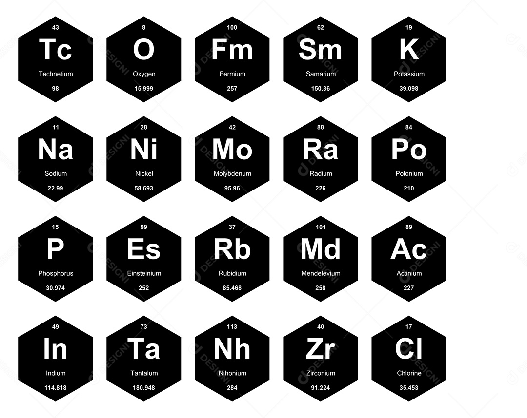 Cojunto de Elementos Preto e Branco da Tabela Periódica Ilustração Vetor EPS