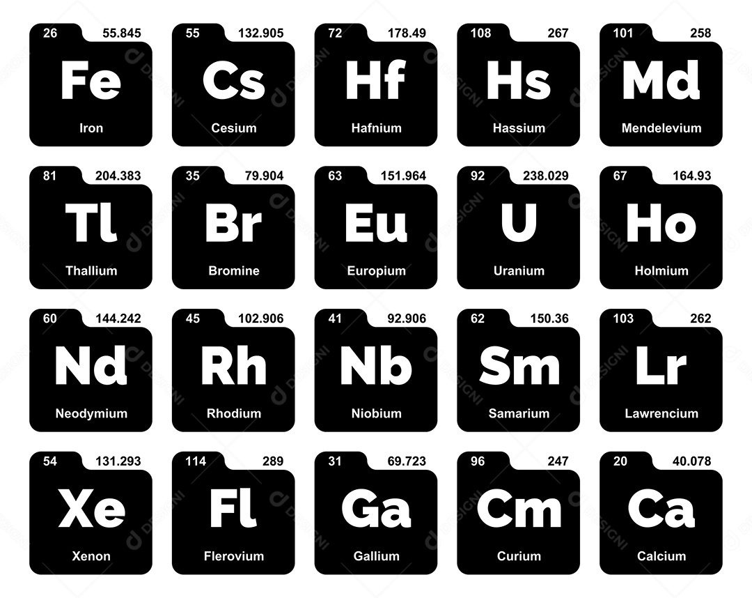 Cojunto de Elementos Preto e Branco da Tabela Periódica Ilustração Vetor EPS