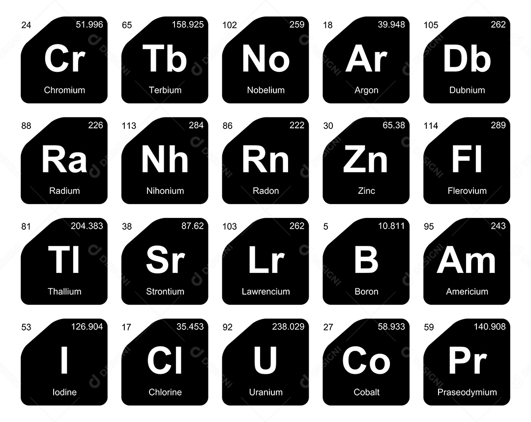 Cojunto de Elementos Preto e Branco da Tabela Periódica Ilustração Vetor EPS