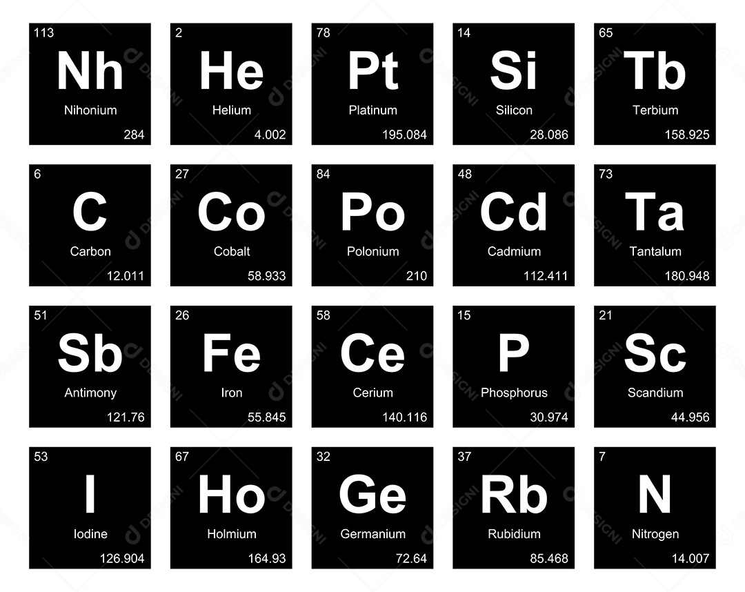 Cojunto de Elementos Preto e Branco da Tabela Periódica Ilustração Vetor EPS