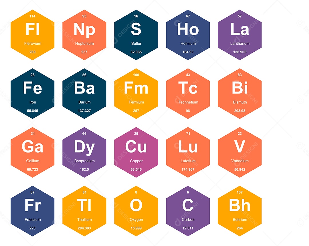 Cojunto de Elementos Coloridos da Tabela Periódica Ilustração Vetor EPS