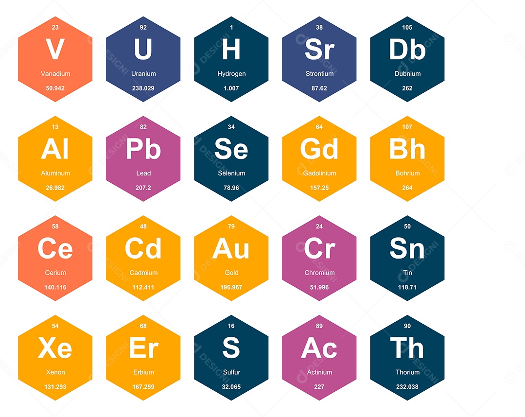 Cojunto de Elementos Coloridos da Tabela Periódica Ilustração Vetor EPS