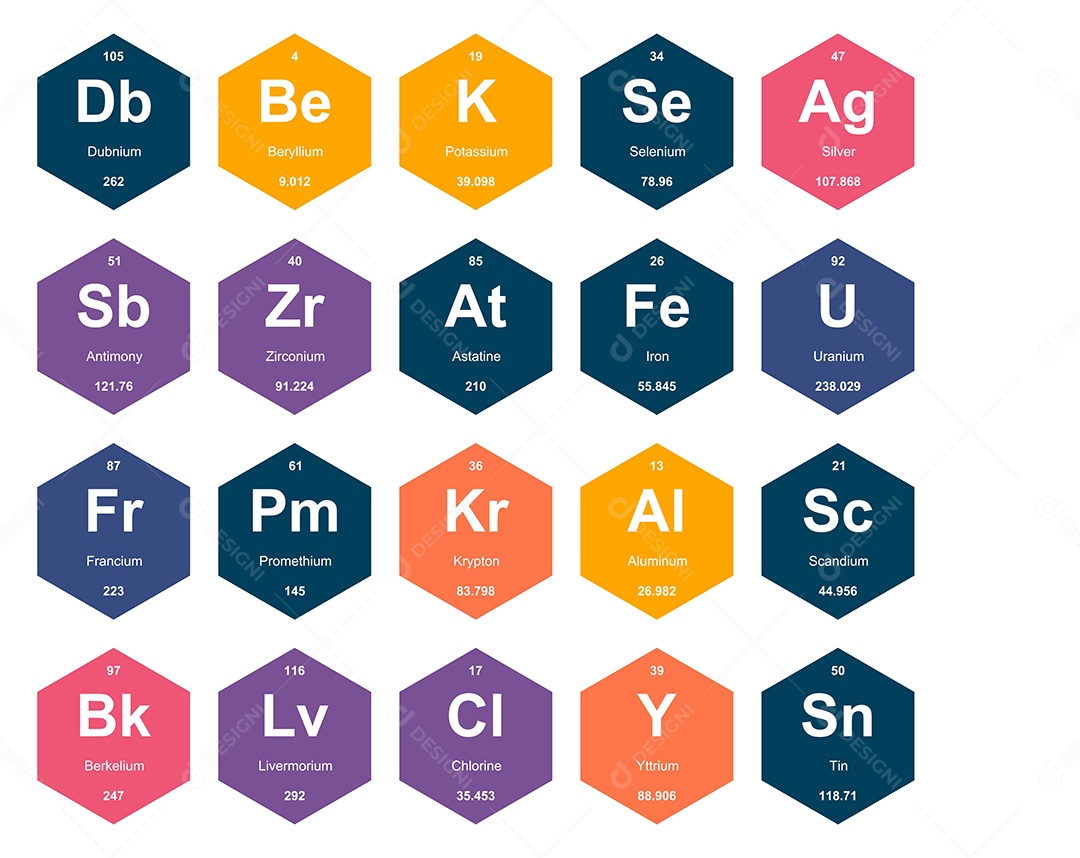 Cojunto de Elementos Coloridos da Tabela Periódica Ilustração Vetor EPS