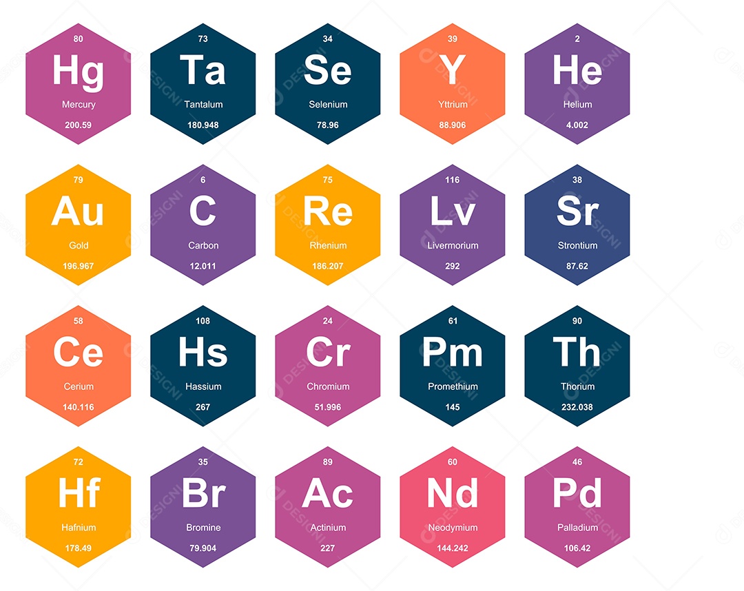 Cojunto de Elementos Coloridos da Tabela Periódica Ilustração Vetor EPS