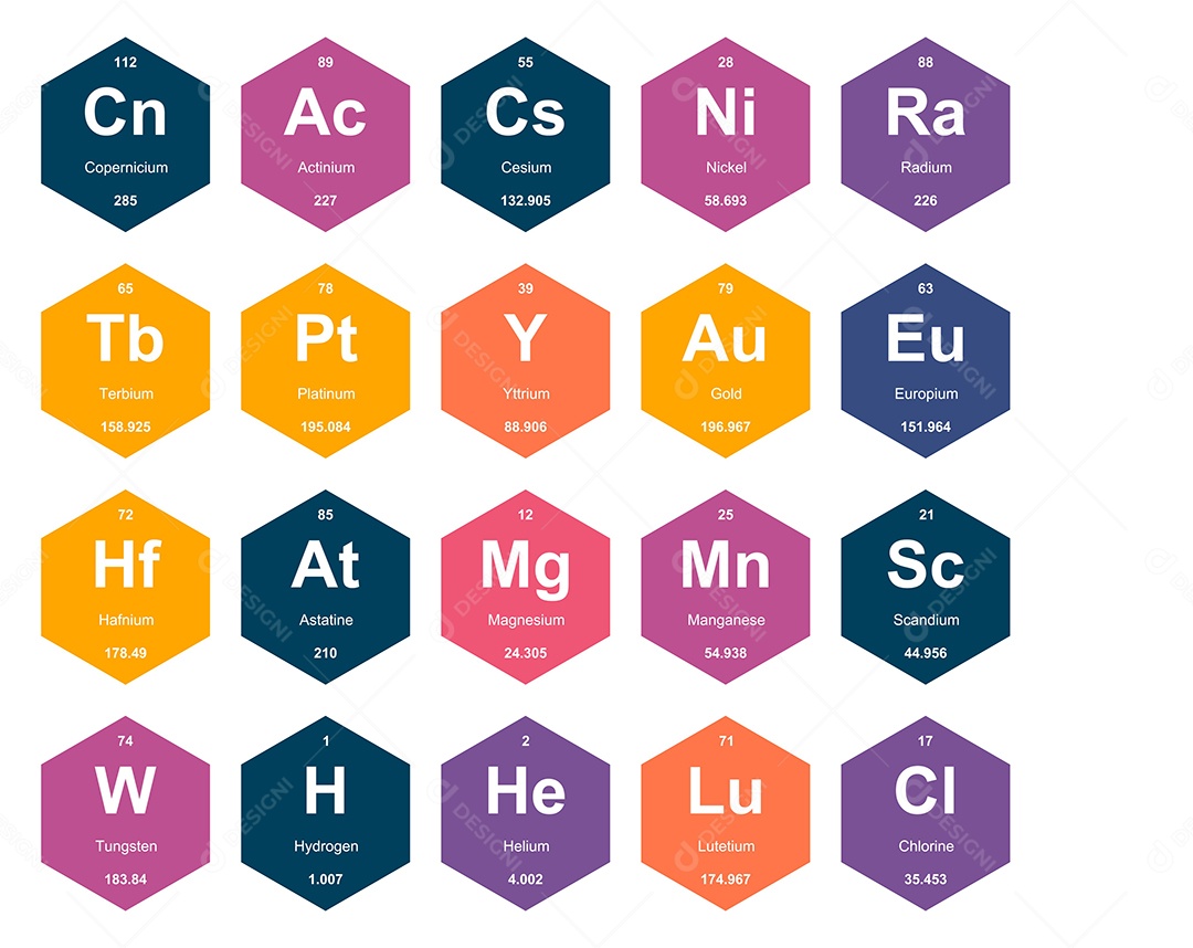 Cojunto de Elementos Coloridos da Tabela Periódica Ilustração Vetor EPS