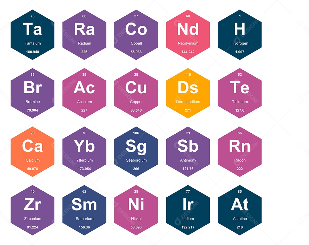 Cojunto de Elementos Coloridos da Tabela Periódica Ilustração Vetor EPS