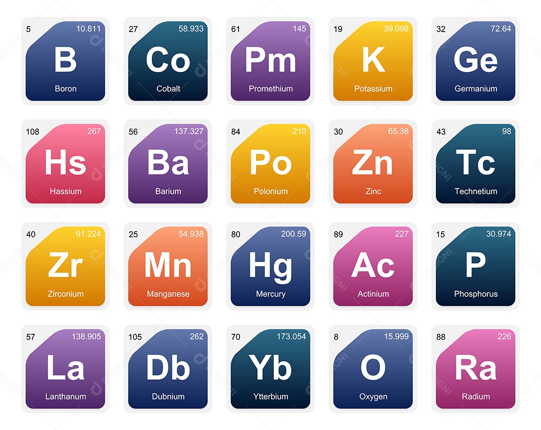 Cojunto de Elementos Coloridos da Tabela Periódica Ilustração Vetor EPS