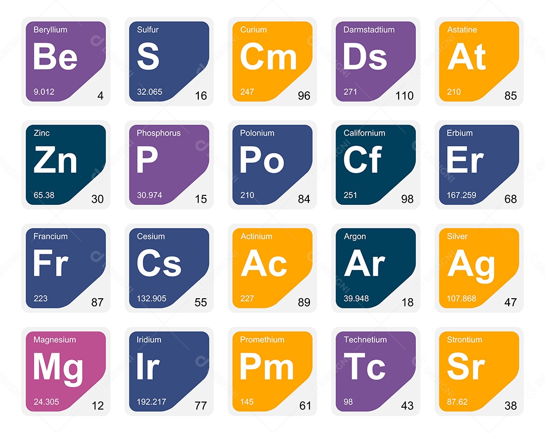 Cojunto de Elementos Coloridos da Tabela Periódica Ilustração Vetor EPS