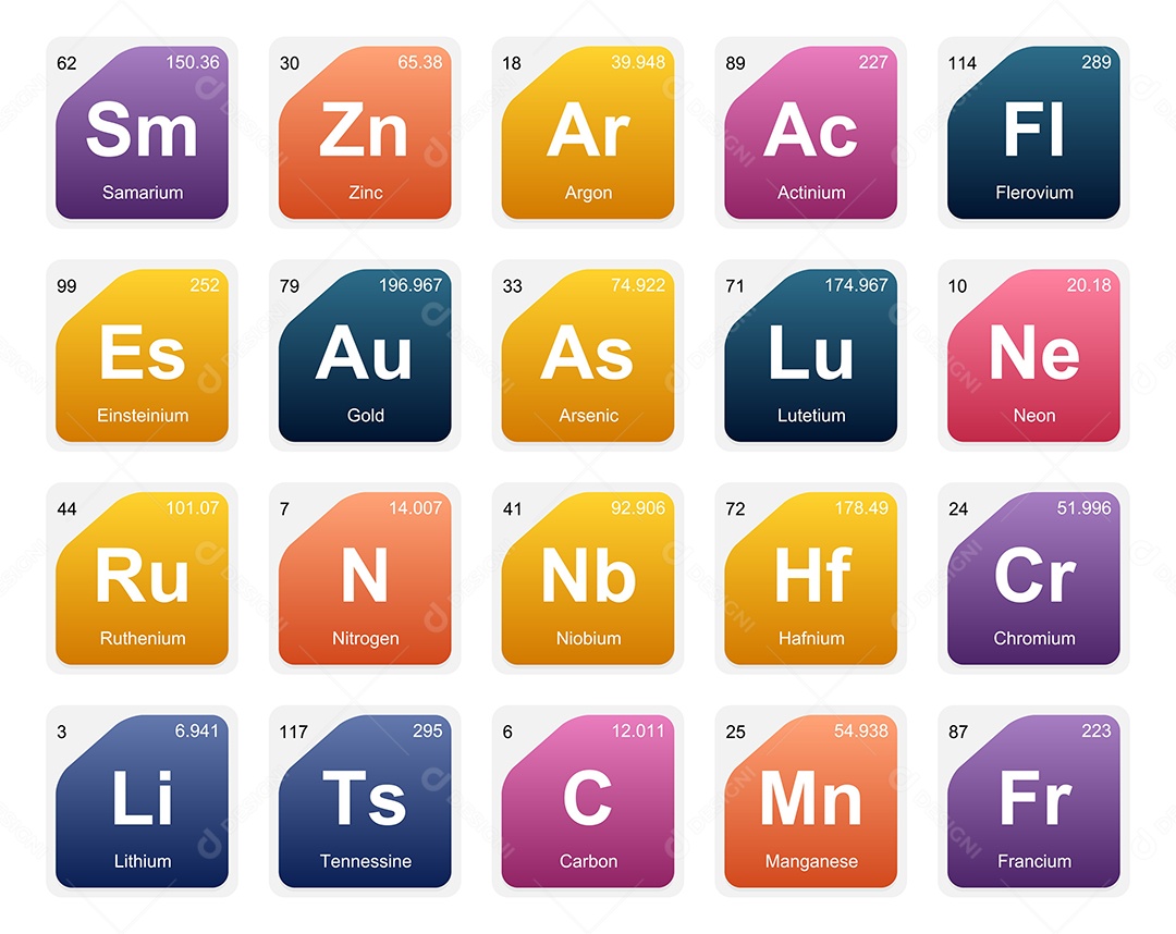 Cojunto de Elementos Coloridos da Tabela Periódica Ilustração Vetor EPS