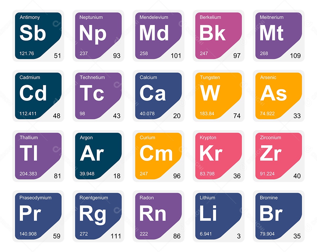 Cojunto de Elementos Coloridos da Tabela Periódica Ilustração Vetor EPS