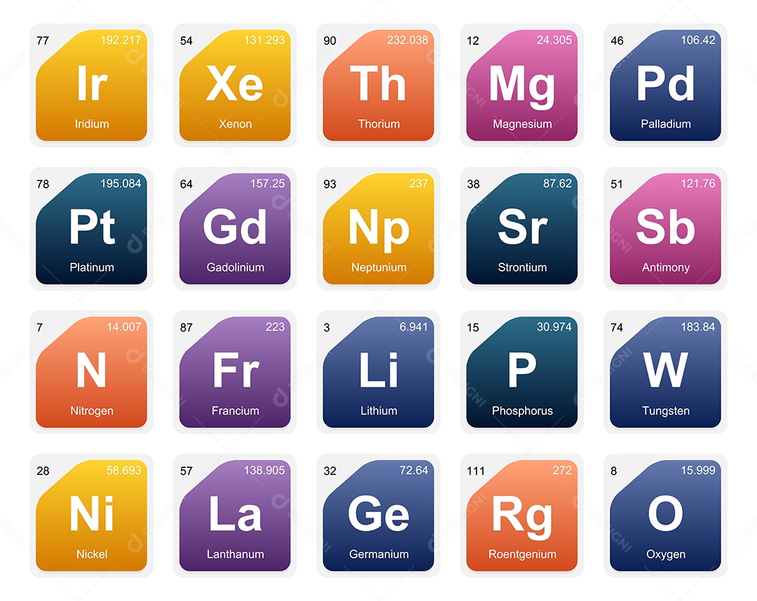 Cojunto de Elementos Coloridos da Tabela Periódica Ilustração Vetor EPS