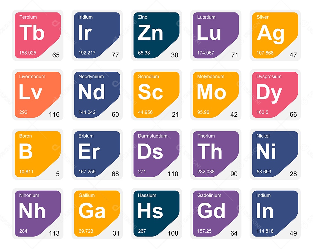 Cojunto de Elementos Coloridos da Tabela Periódica Ilustração Vetor EPS