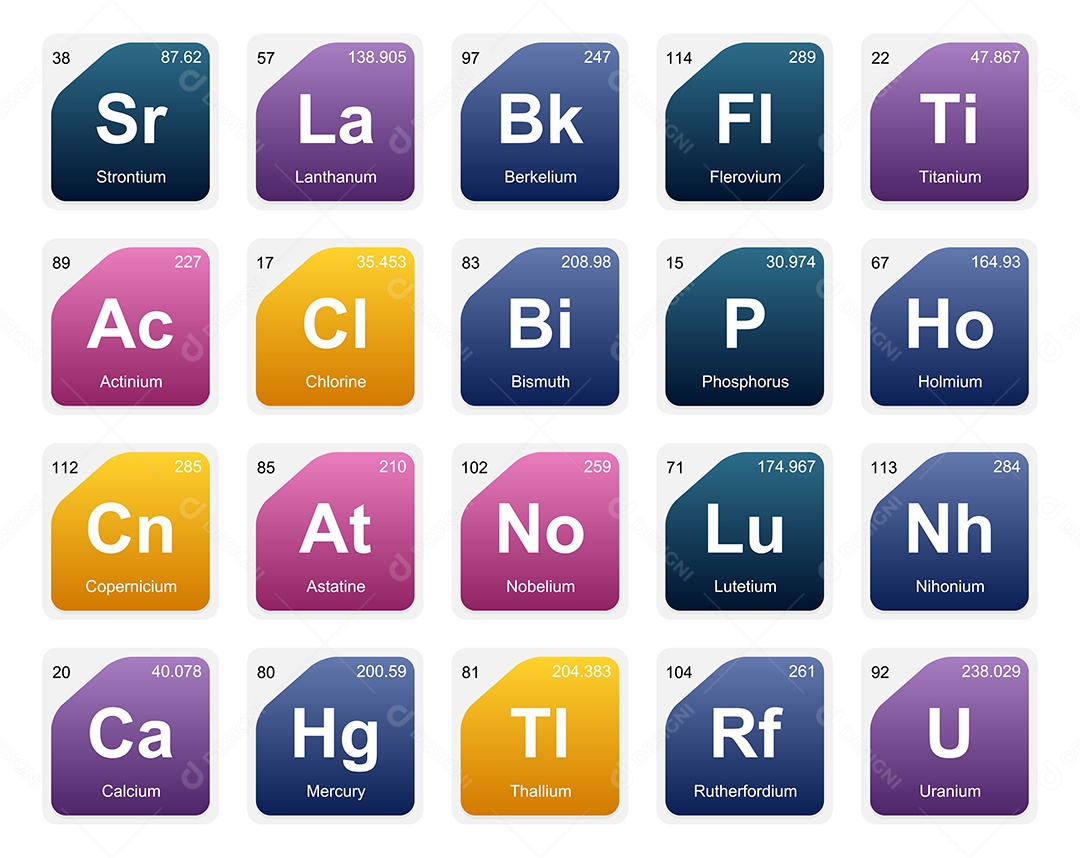 Cojunto de Elementos Coloridos da Tabela Periódica Ilustração Vetor EPS