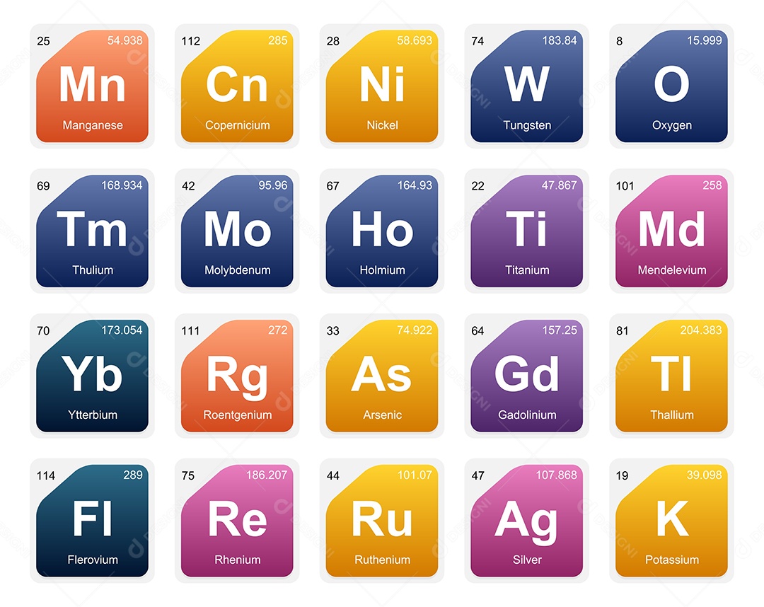 Cojunto de Elementos Coloridos da Tabela Periódica Ilustração Vetor EPS
