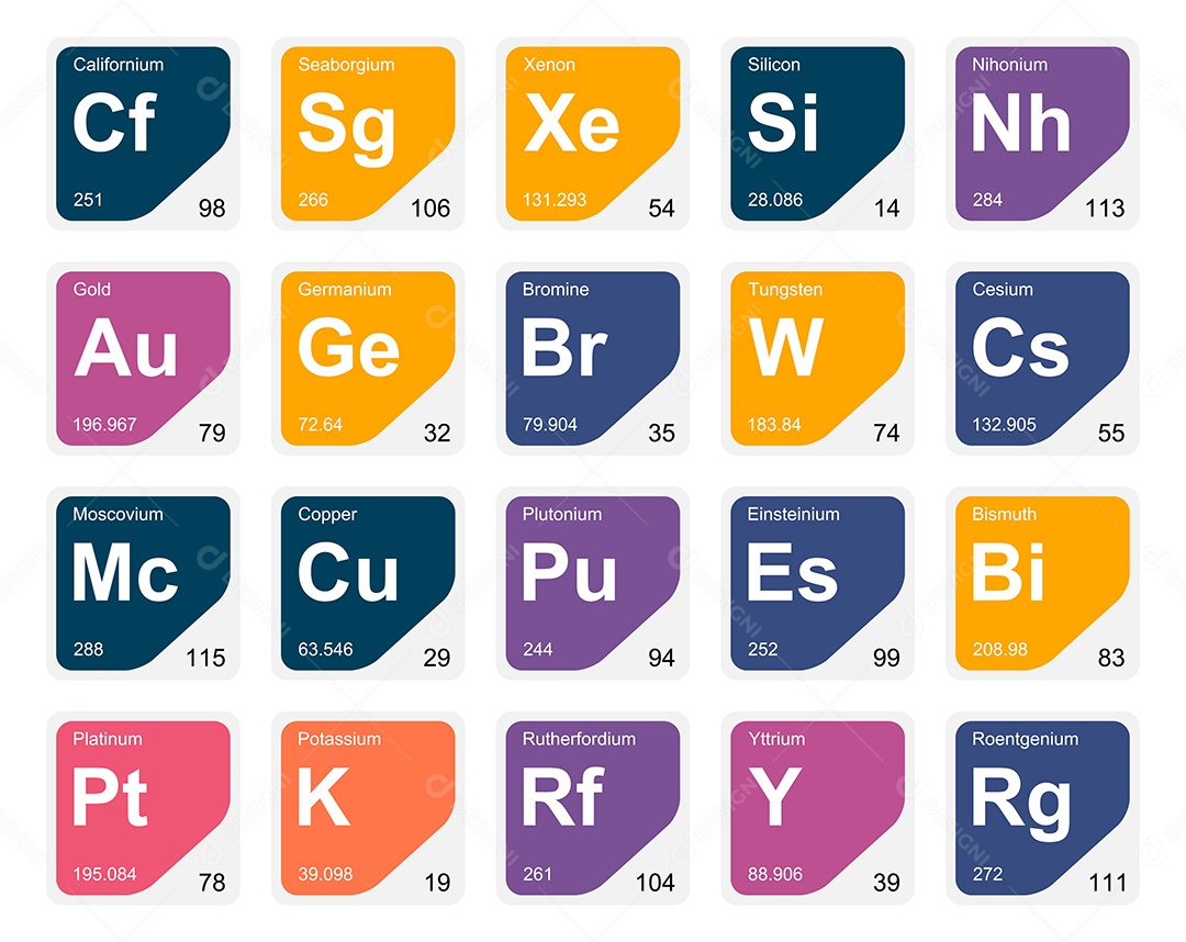 Cojunto de Elementos Coloridos da Tabela Periódica Ilustração Vetor EPS