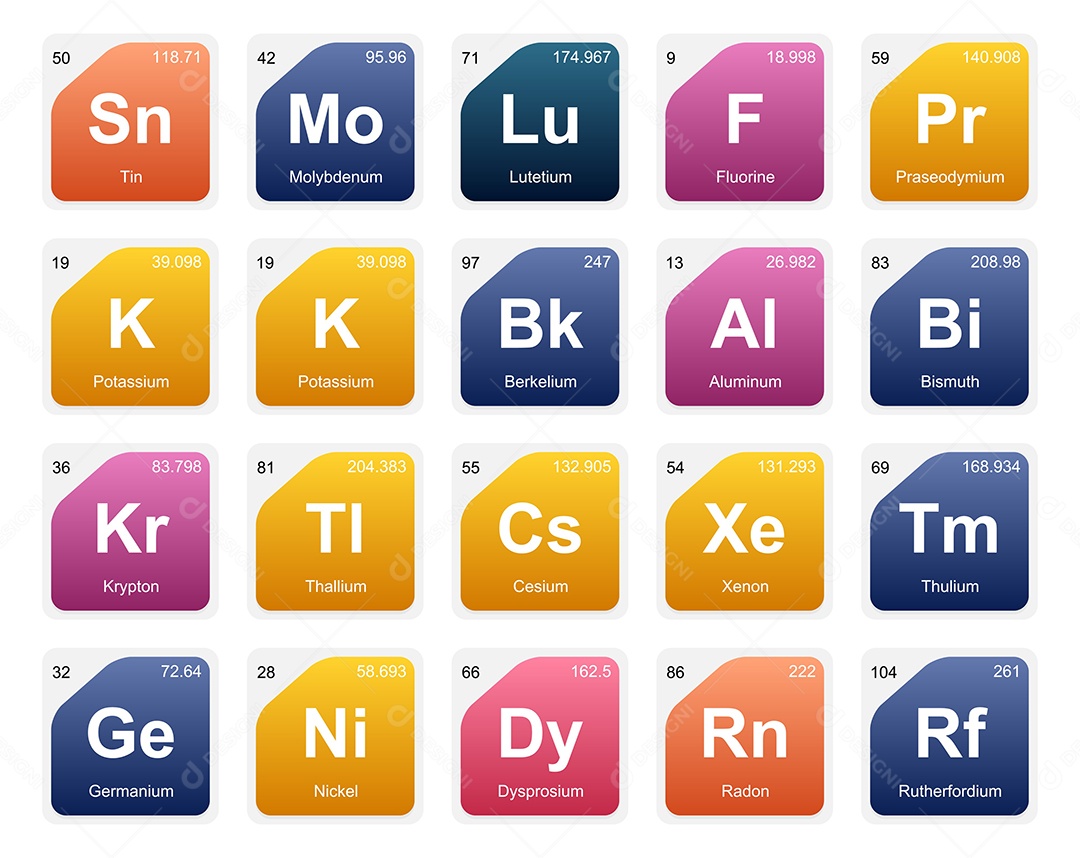 Cojunto de Elementos Coloridos da Tabela Periódica Ilustração Vetor EPS