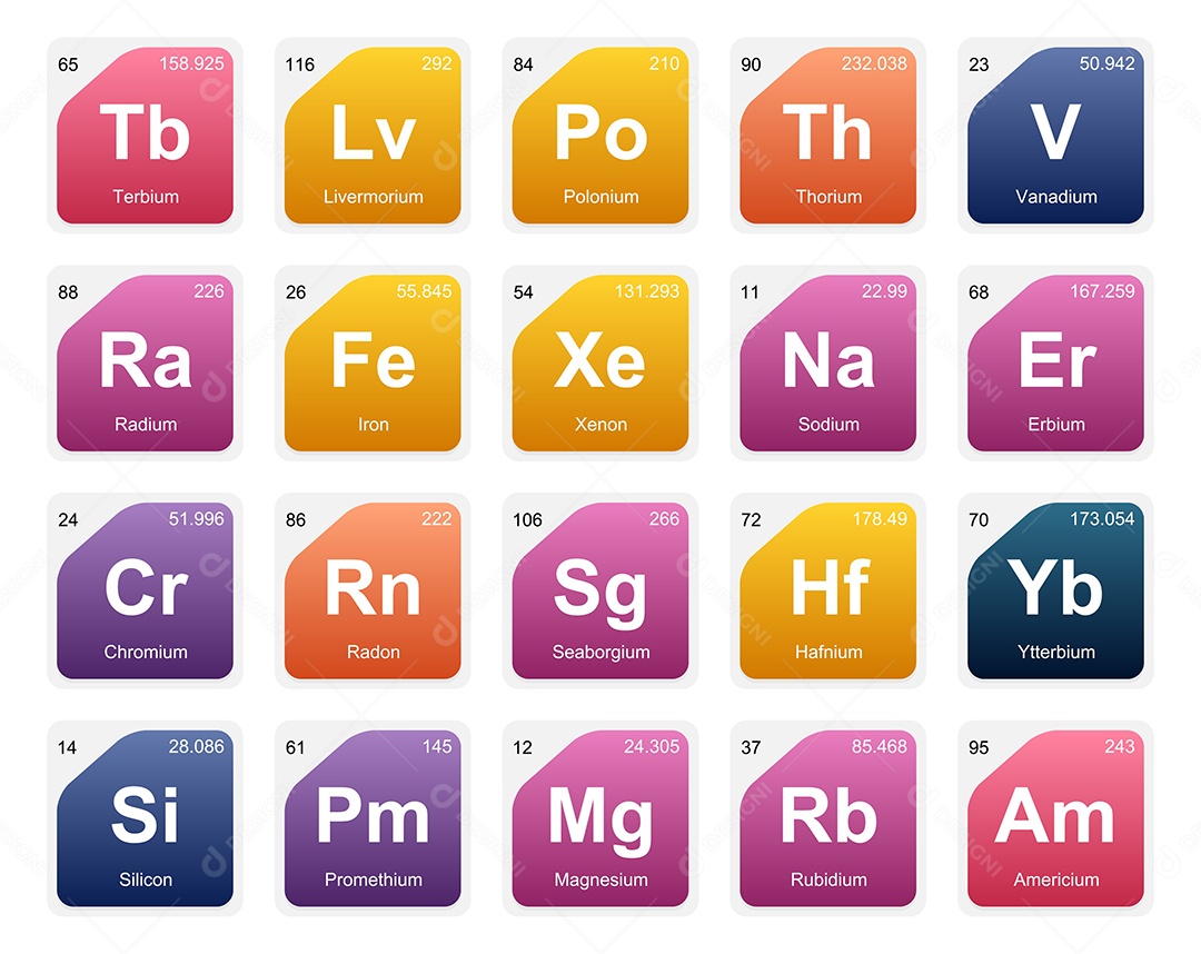 Cojunto de Elementos Coloridos da Tabela Periódica Ilustração Vetor EPS