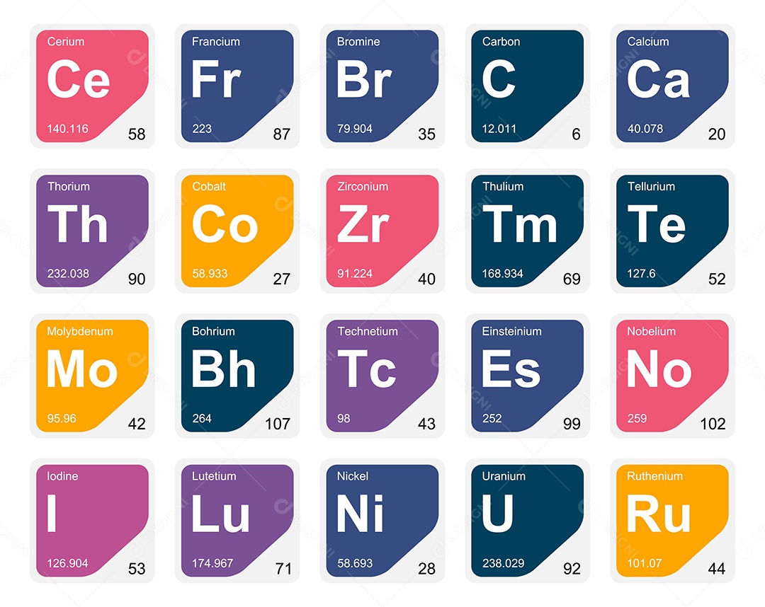 Cojunto de Elementos Coloridos da Tabela Periódica Ilustração Vetor EPS