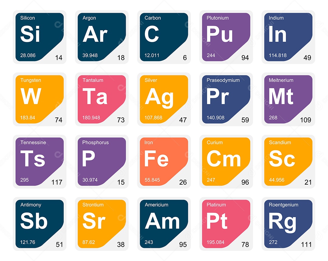Cojunto de Elementos Coloridos da Tabela Periódica Ilustração Vetor EPS