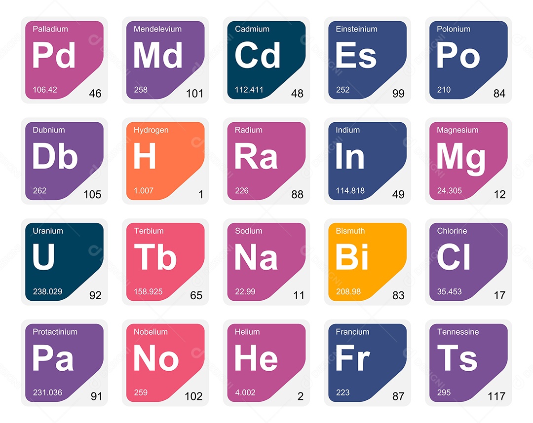 Cojunto de Elementos Coloridos da Tabela Periódica Ilustração Vetor EPS