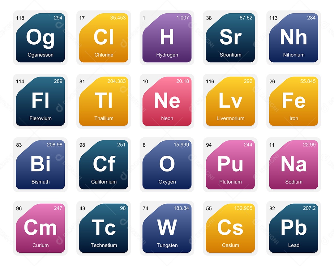 Cojunto de Elementos Coloridos da Tabela Periódica Ilustração Vetor EPS