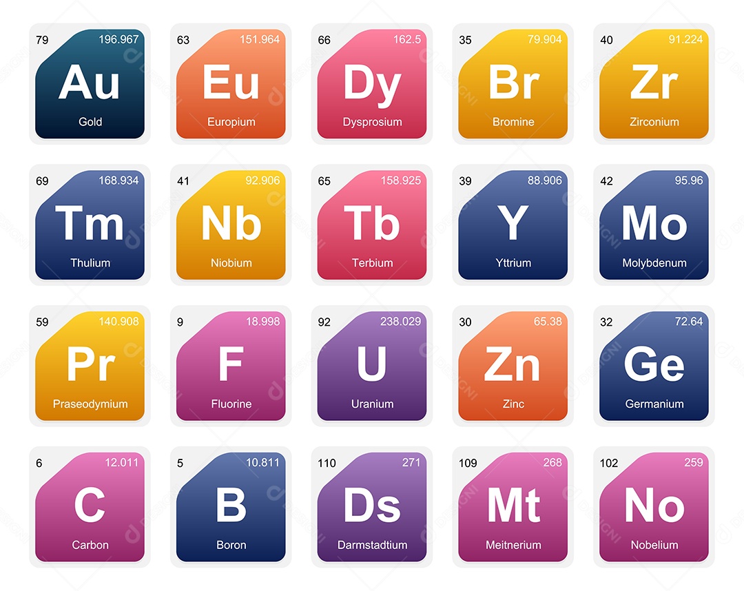 Cojunto de Elementos Coloridos da Tabela Periódica Ilustração Vetor EPS