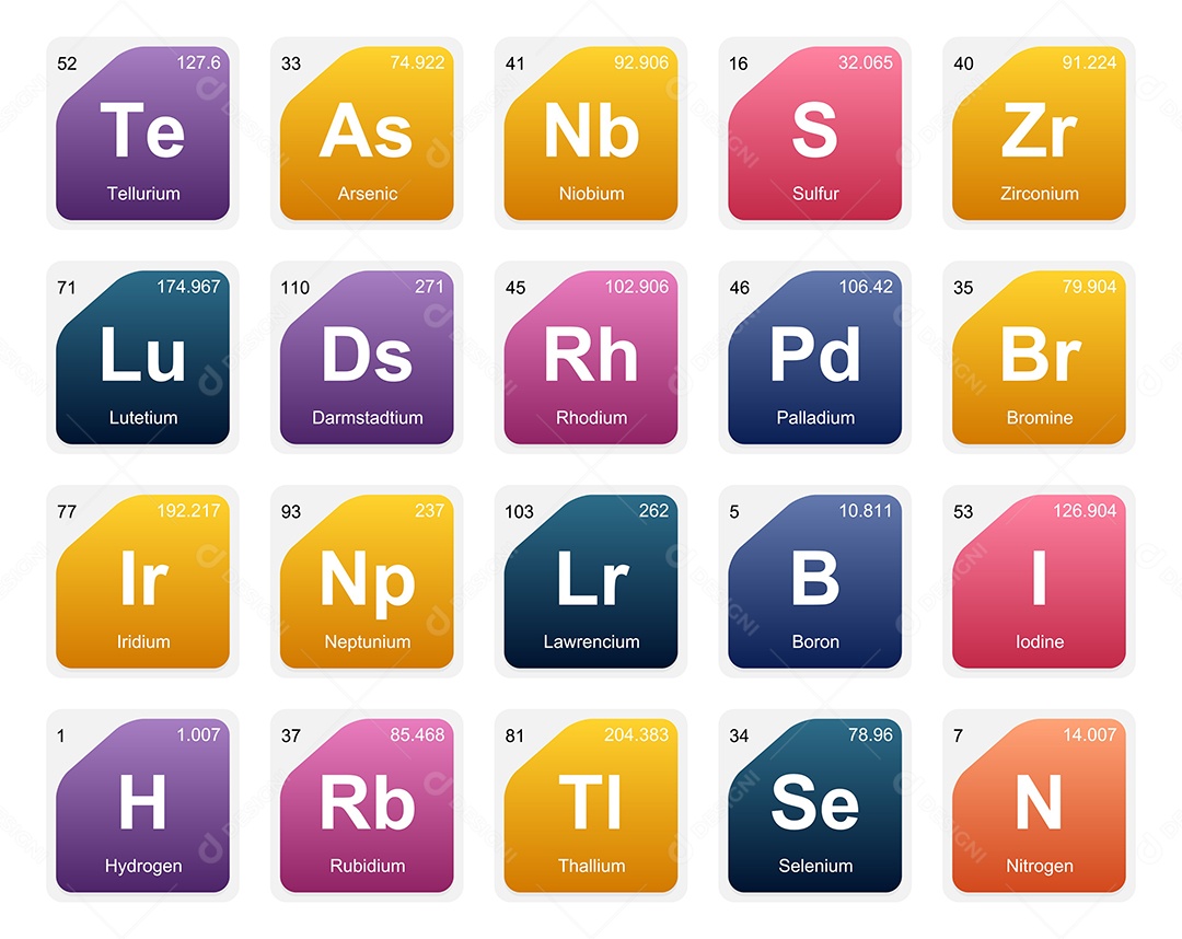 Cojunto de Elementos Coloridos da Tabela Periódica Ilustração Vetor EPS