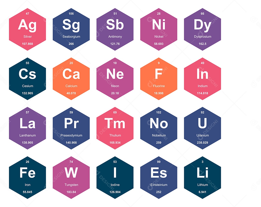 Cojunto de Elementos Coloridos da Tabela Periódica Ilustração Vetor EPS